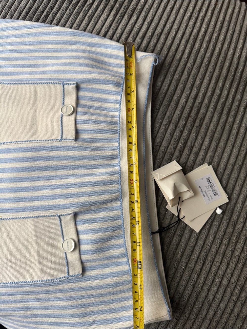 NWT Sandro size 42 Blue and Cream white Striped Mini Skirt with Patch Pockets - Picture 12 of 13